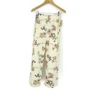 New Flynn Skye Cream Botanical Parker Pants Womens XS Ivory Floral Rayon